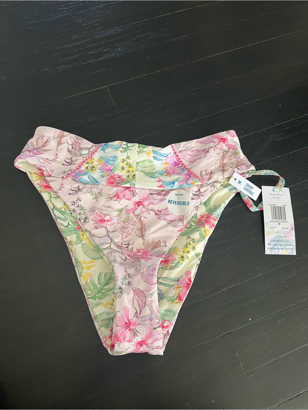 Hurley Reversible Floral Swim Bottoms - Pink, Green, Yellow